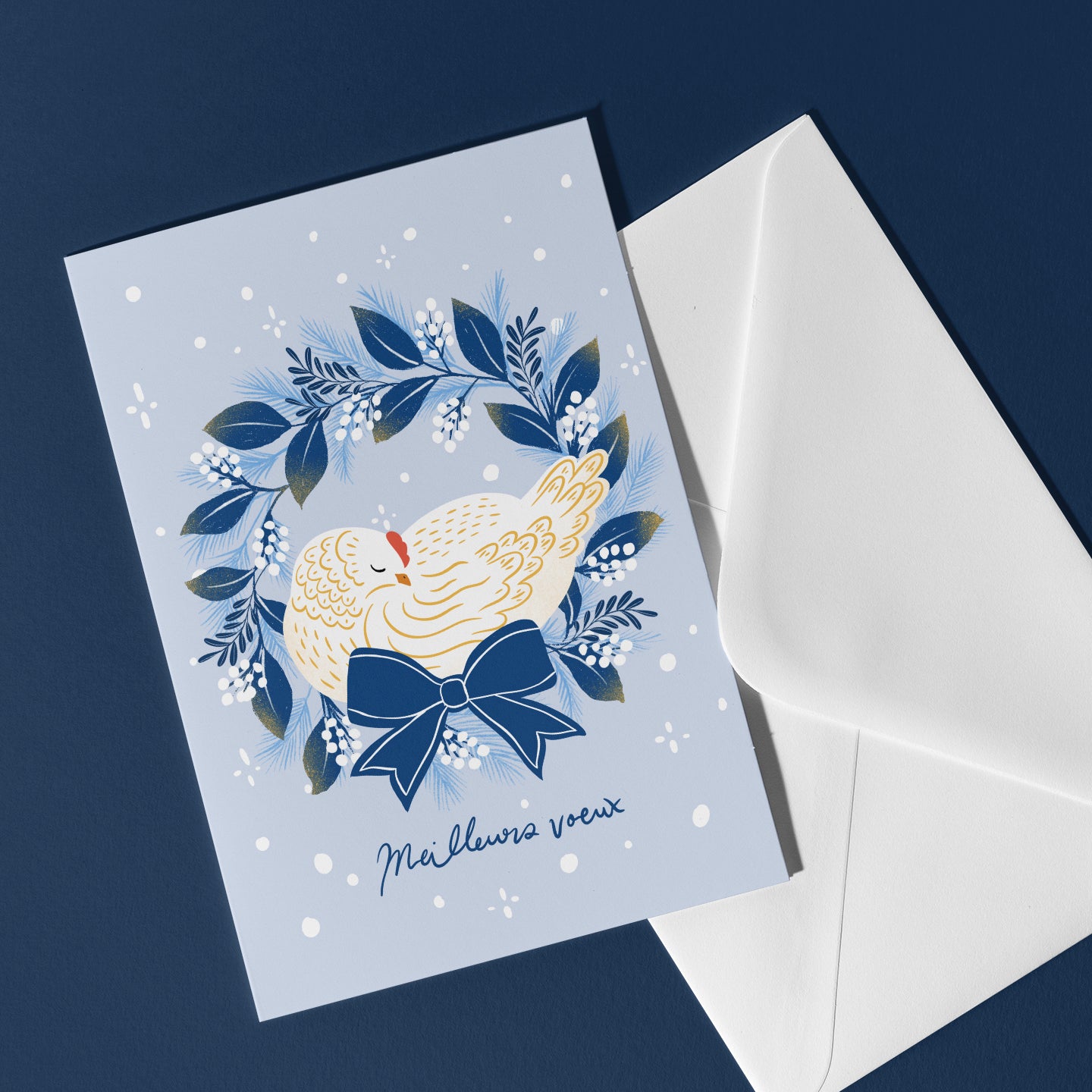 Carte de Noël - Couronne hivernale - Poule
