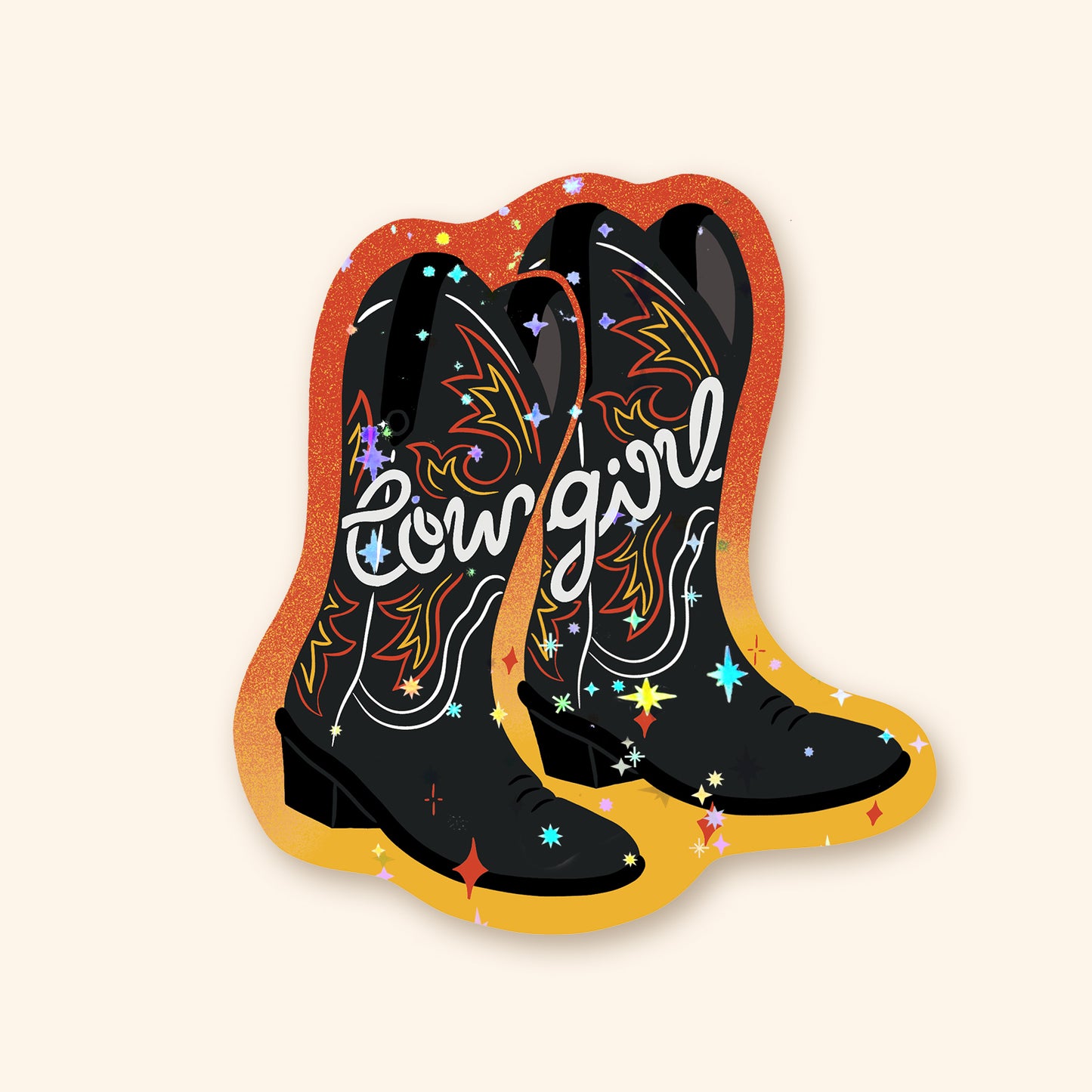Autocollant en vinyle - Bottes Cowgirl Flammes