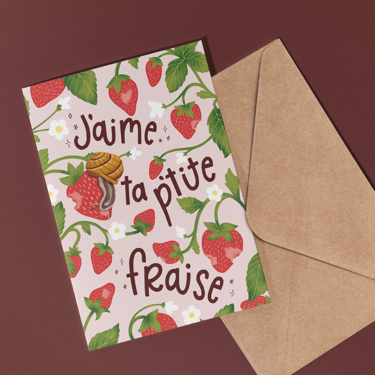 Carte de souhait - J'aime ta p'tite fraise
