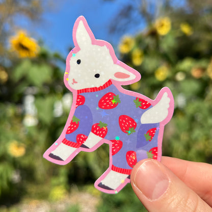 Autocollant en vinyle - Chèvre pyjama de fraise