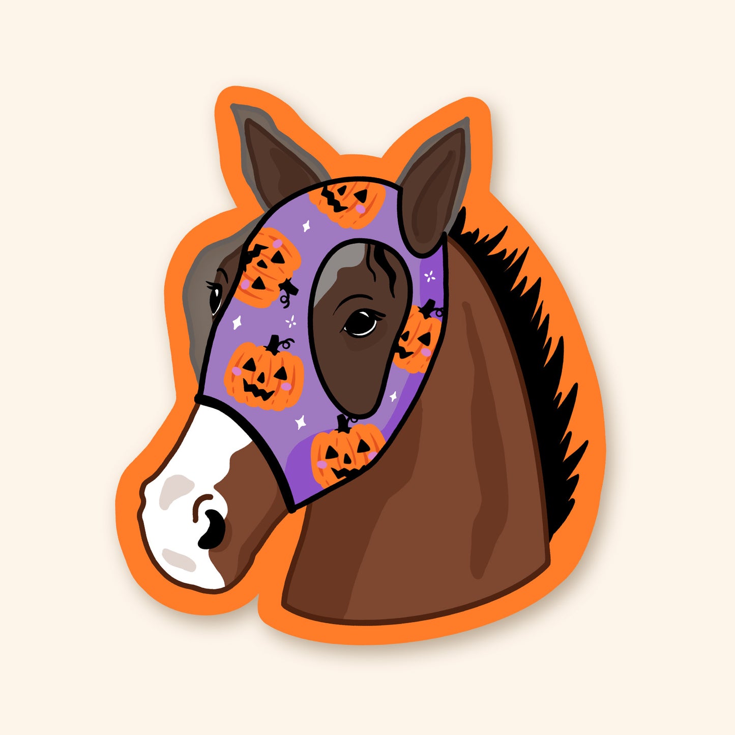 Autocollant en vinyle - Cheval Halloween Citrouille