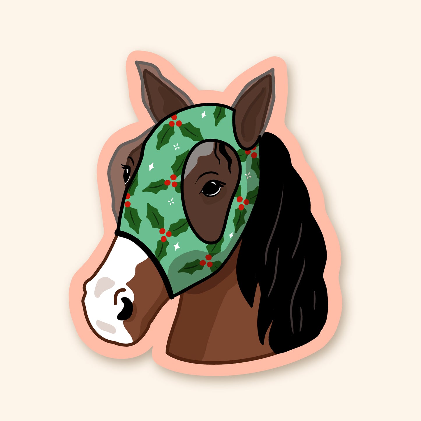 Autocollant en vinyle - Cheval masque Noël gui