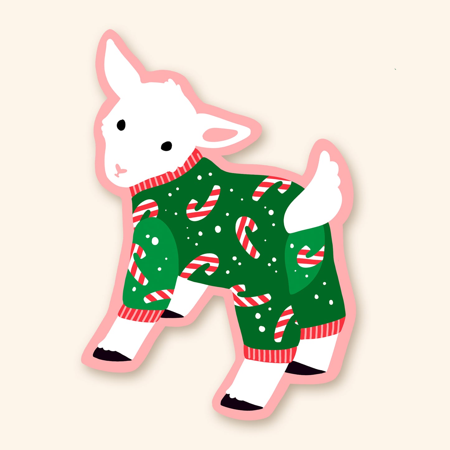Autocollant en vinyle - Chèvre pyjama cannes de Noël