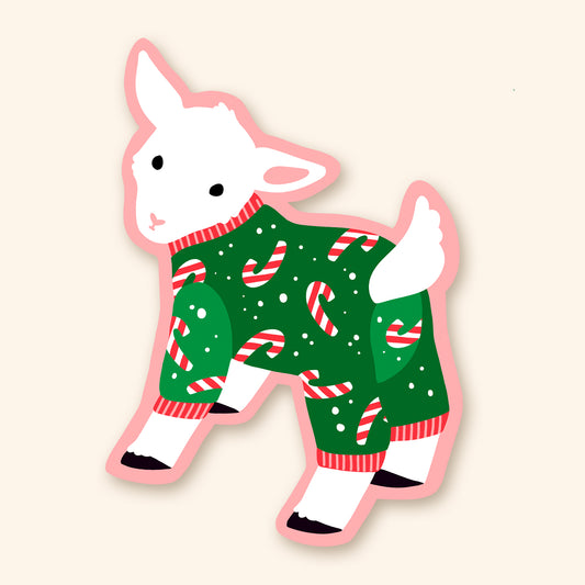Autocollant en vinyle - Chèvre pyjama cannes de Noël