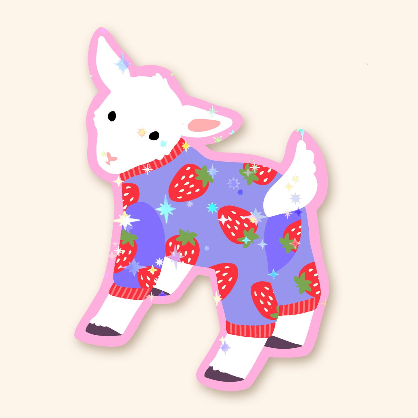 Autocollant en vinyle - Chèvre pyjama de fraise