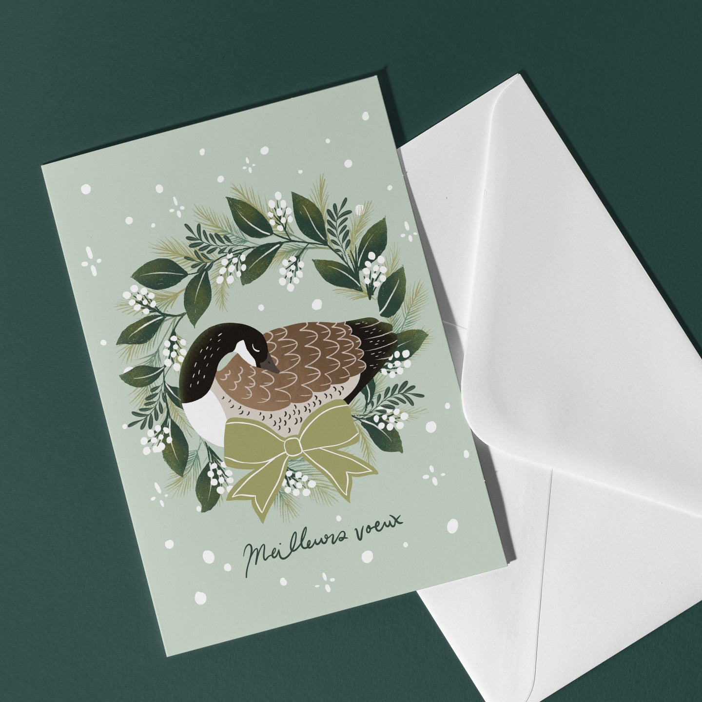 Carte de Noël - Couronne hivernale - Oie