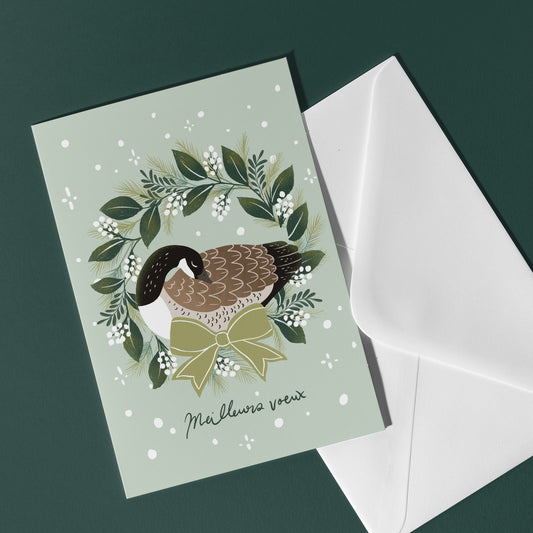 Carte de Noël - Couronne hivernale - Oie