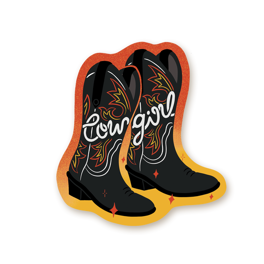 Autocollant en vinyle - Bottes Cowgirl Flammes