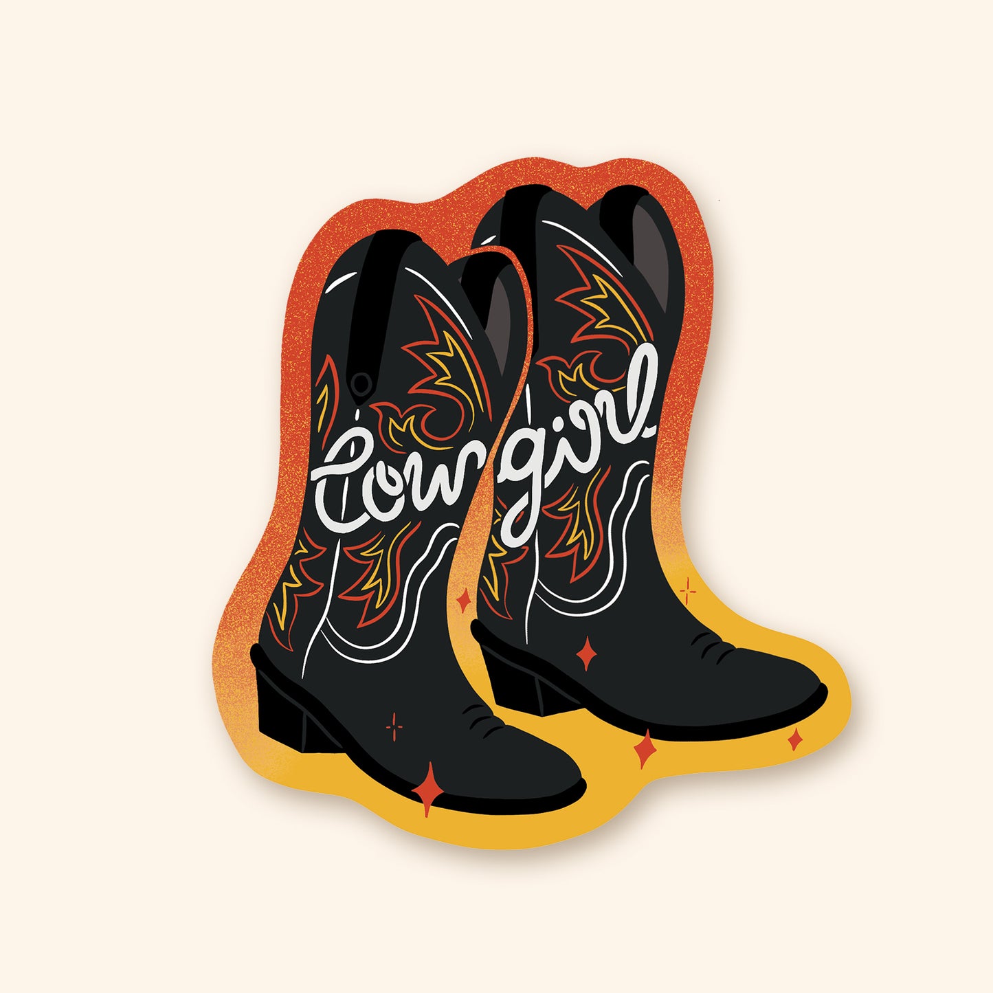 Autocollant en vinyle - Bottes Cowgirl Flammes