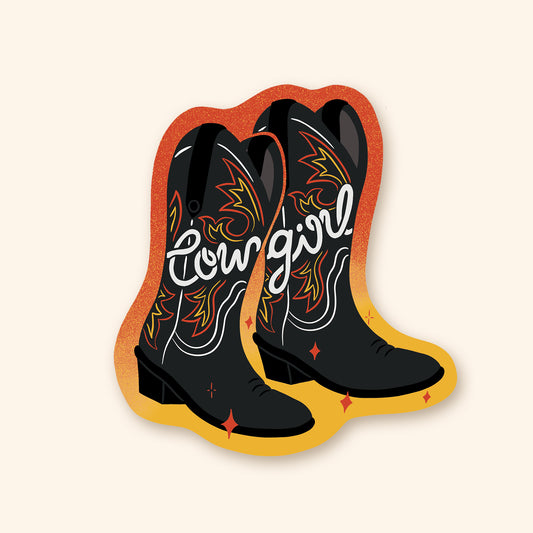 Autocollant en vinyle - Bottes Cowgirl Flammes