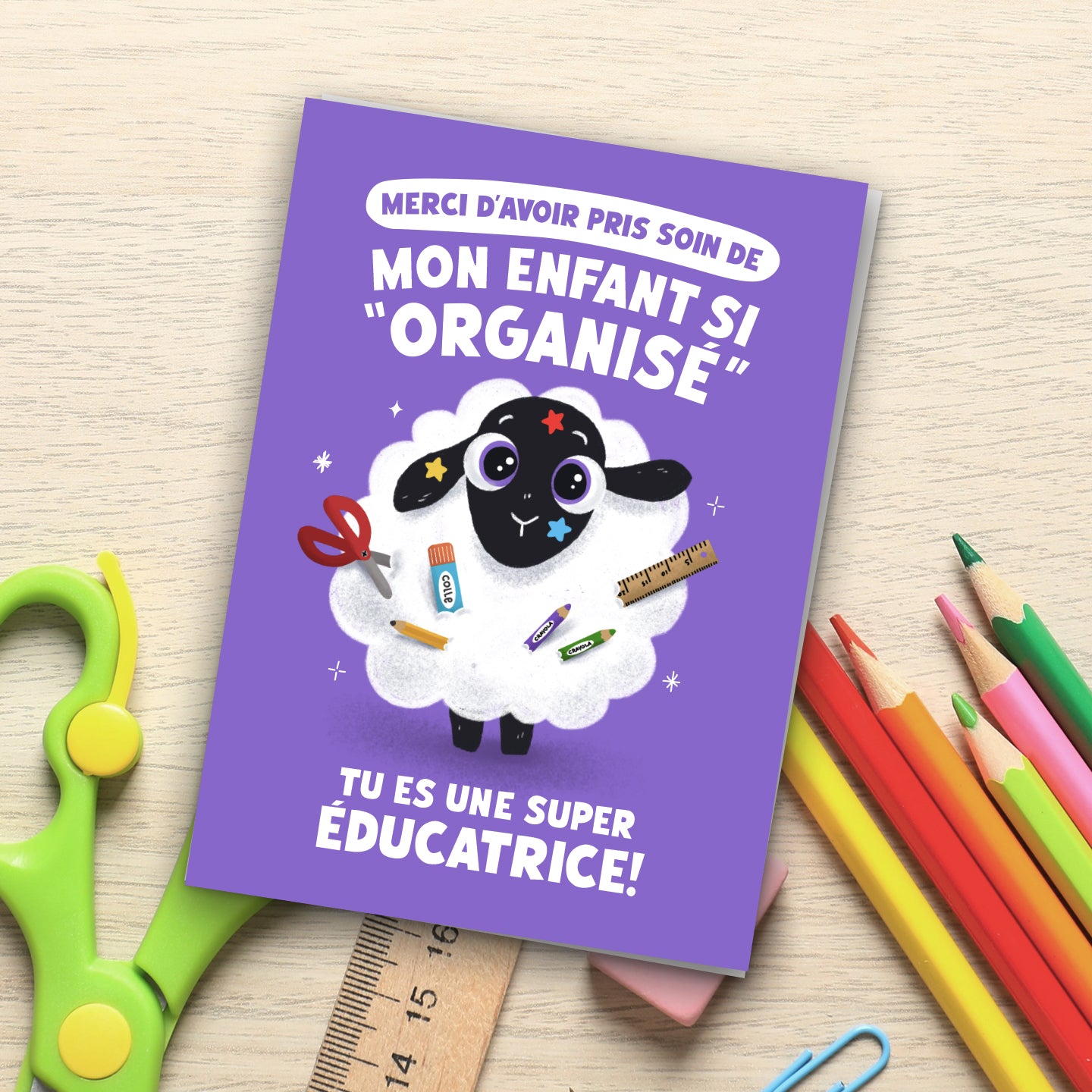 Carte de remerciement scolaire - Enfant "Organisé"