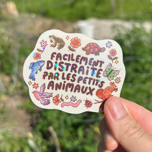 Autocollant en vinyle - Facilement distraite par les petits animaux
